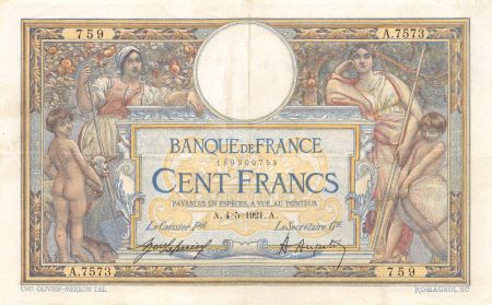France 100 Francs Luc Olivier Merson - sans LOM - 04-05-1921 Série A.7573 - TTB