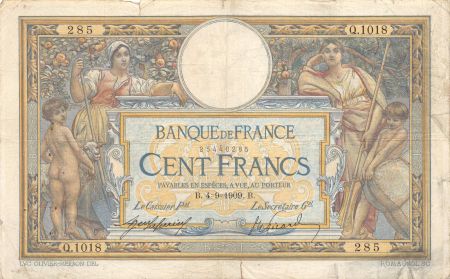 France 100 Francs Luc Olivier Merson - sans LOM - 04-09-1909 Série Q.1018 - TB