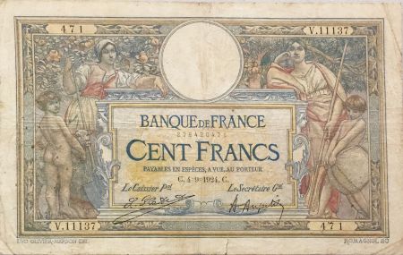 France 100 Francs Luc Olivier Merson - sans LOM - 04-09-1924 Série V.11137 - TB