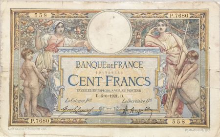 France 100 Francs Luc Olivier Merson - sans LOM - 06-06-1921 Série P.7680 - PTB
