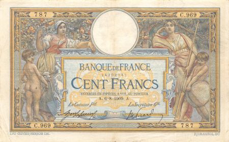 France 100 Francs Luc Olivier Merson - sans LOM - 06-08-1909 Série C.969 - TTB