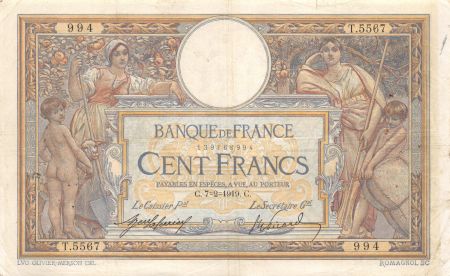 France 100 Francs Luc Olivier Merson - sans LOM - 07-02-1919 Série T.5567 - TTB