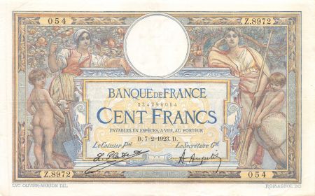 France 100 Francs Luc Olivier Merson - sans LOM - 07-02-1923 Série Z.8972 - TTB+