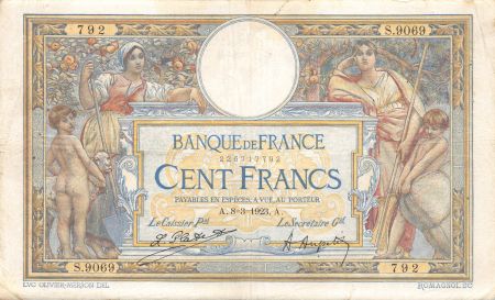 France 100 Francs Luc Olivier Merson - sans LOM - 08-03-1923 Série S.9069 - TB