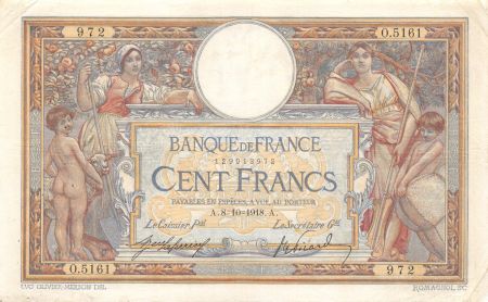 France 100 Francs Luc Olivier Merson - sans LOM - 08-10-1918 Série O.5161 - TTB