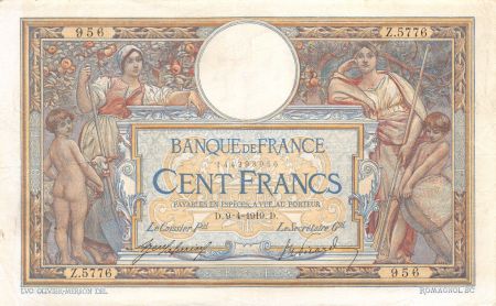 France 100 Francs Luc Olivier Merson - sans LOM - 09-04-1919 Série Z.5776 - TTB