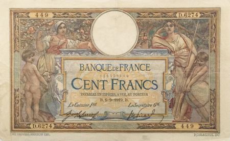 France 100 Francs Luc Olivier Merson - sans LOM - 09-09-1919 Série D.6274 - TTB