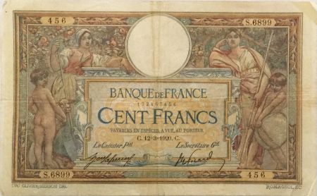 France 100 Francs Luc Olivier Merson - sans LOM - 12-03-1920 Série S.6899 - TB+
