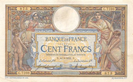 France 100 Francs Luc Olivier Merson - sans LOM - 12-03-1921 Série G.7398 - TTB