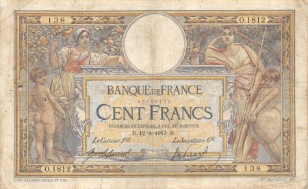 France 100 Francs Luc Olivier Merson - sans LOM - 12-04-1913 Série O.1812 - PTB