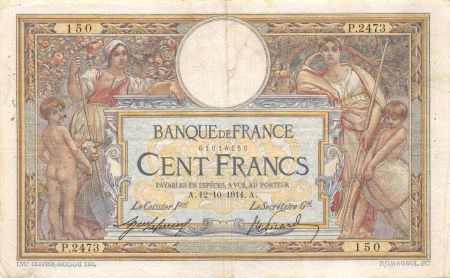 France 100 Francs Luc Olivier Merson - sans LOM - 12-10-1914 Série P.2473 - TTB