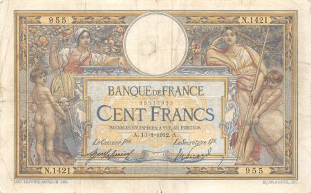 France 100 Francs Luc Olivier Merson - sans LOM - 13-01-1912 Série N.1421 - TB+