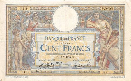 France 100 Francs Luc Olivier Merson - sans LOM - 13-07-1923 Série P.9495 - TTB