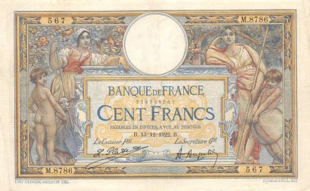 France 100 Francs Luc Olivier Merson - sans LOM - 13-12-1922 Série M.8786 - TTB