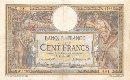 France 100 Francs Luc Olivier Merson - sans LOM - 14-03-1913 Série W.1763 - TB