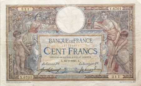 France 100 Francs Luc Olivier Merson - sans LOM - 15-01-1920 Série Y.6701 - TTB