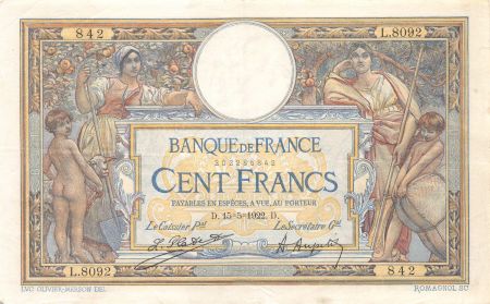 France 100 Francs Luc Olivier Merson - sans LOM - 15-05-1922 Série L.8092 - TTB