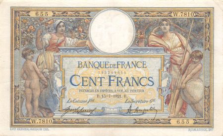 France 100 Francs Luc Olivier Merson - sans LOM - 15-07-1921 Série W.7810 - TTB