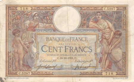 France 100 Francs Luc Olivier Merson - sans LOM - 15-11-1918 Série C.5287 - TB+
