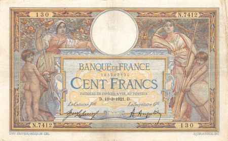 France 100 Francs Luc Olivier Merson - sans LOM - 16-03-1921 Série N.7412 - TTB
