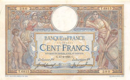 France 100 Francs Luc Olivier Merson - sans LOM - 17-02-1920 Série T.6815 - TTB