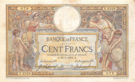 France 100 Francs Luc Olivier Merson - sans LOM - 18-07-1914 Série V.2329 - TTB