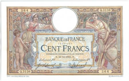 France 100 Francs Luc Olivier Merson - Sans LOM - 1915