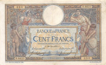 France 100 Francs Luc Olivier Merson - sans LOM - 20-12-1919 Série B.6623 - PTTB