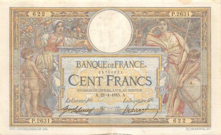 France 100 Francs Luc Olivier Merson - sans LOM - 21-01-1915 Série P.2631 - TTB