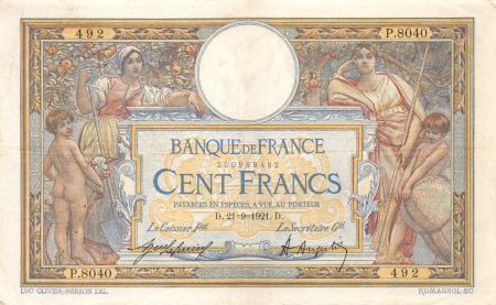 France 100 Francs Luc Olivier Merson - sans LOM - 21-09-1921 Série P.8040 - TTB