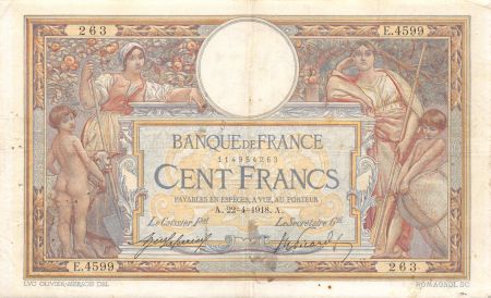 France 100 Francs Luc Olivier Merson - sans LOM - 22-04-1918 Série E.4599 - PTTB