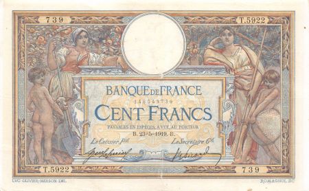 France 100 Francs Luc Olivier Merson - sans LOM - 23-05-1919 Série T.5922 - TTB