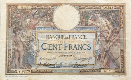 France 100 Francs Luc Olivier Merson - sans LOM - 23-09-1919 Série Y.6323 - TTB