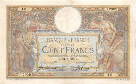 France 100 Francs Luc Olivier Merson - sans LOM - 24-07-1915 Série C.2939 - TTB