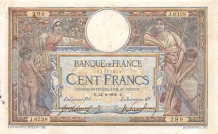 France 100 Francs Luc Olivier Merson - sans LOM - 24-09-1919 Série J.6328 - TTB