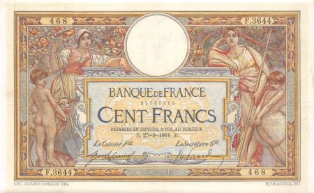 France 100 Francs Luc Olivier Merson - sans LOM - 25-09-1916 Série F.3644 - TTB