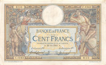 France 100 Francs Luc Olivier Merson - sans LOM - 26-10-1910 Série C.1243 - TTB