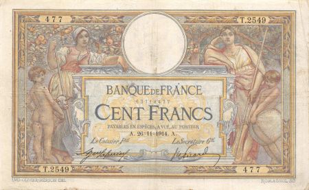 France 100 Francs Luc Olivier Merson - sans LOM - 26-11-1914 Série T.2549 - TTB