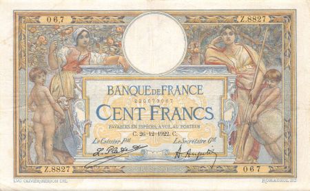 France 100 Francs Luc Olivier Merson - sans LOM - 26-12-1922 Série Z.8827 - TTB
