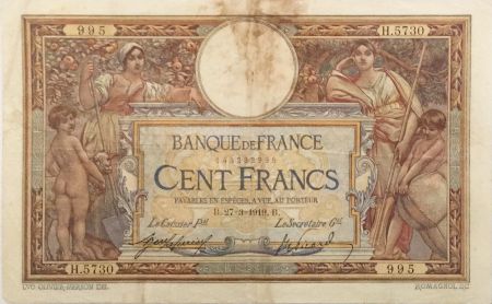 France 100 Francs Luc Olivier Merson - sans LOM - 27-03-1919 Série H.5730 - TB