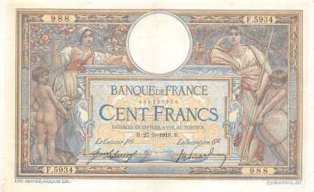 France 100 Francs Luc Olivier Merson - sans LOM - 27-05-1919 Série F.5934 - TTB