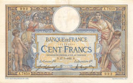 France 100 Francs Luc Olivier Merson - sans LOM - 27-07-1921 Série A.7850 - TTB
