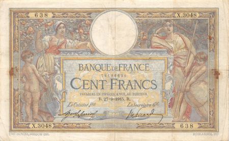 France 100 Francs Luc Olivier Merson - sans LOM - 27-09-1915 Série X.3048 - TB