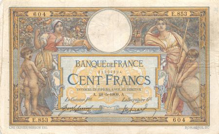 France 100 Francs Luc Olivier Merson - sans LOM - 28-05-1909 Série E.853 - TB+