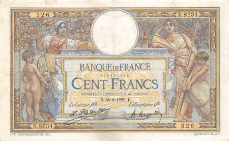 France 100 Francs Luc Olivier Merson - sans LOM - 28-06-1922 Série Q.8234 - TTB