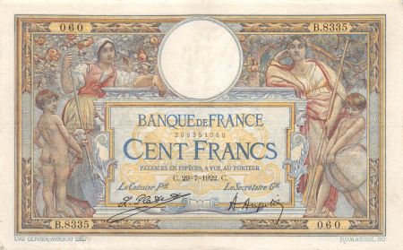 France 100 Francs Luc Olivier Merson - sans LOM - 29-07-1922 Série B.8335 - TTB