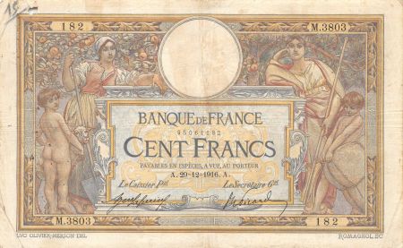 France 100 Francs Luc Olivier Merson - sans LOM - 29-12-1916 Série M.3803 - TB