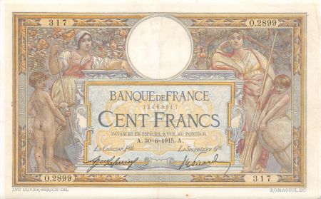 France 100 Francs Luc Olivier Merson - sans LOM - 30-06-1915 Série O.2899 - TTB