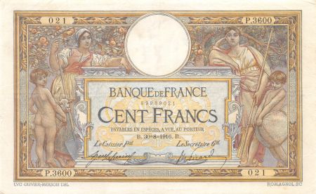 France 100 Francs Luc Olivier Merson - sans LOM - 30-08-1916 Série P.3600 - TTB