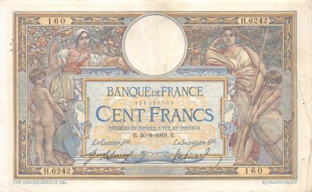 France 100 Francs Luc Olivier Merson - sans LOM - 30-08-1919 Série H.6242 - TTB